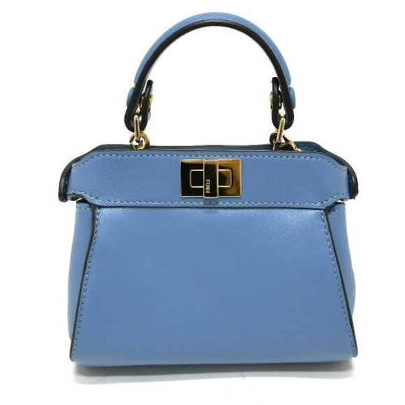 FENDI Nano Peekaboo Pochette Bag Crossbody Leather Blue - Picture 2 of 9